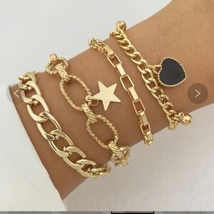 Gold & Black Charm Bracelet Set